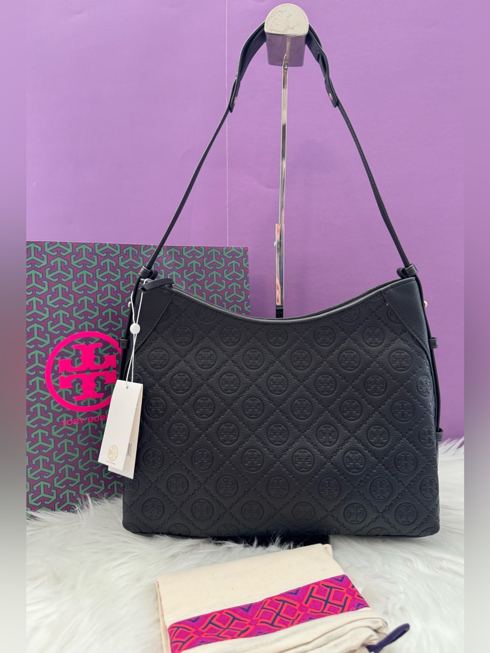 Tory Burch T Monogram Pebbled Messenger Bag